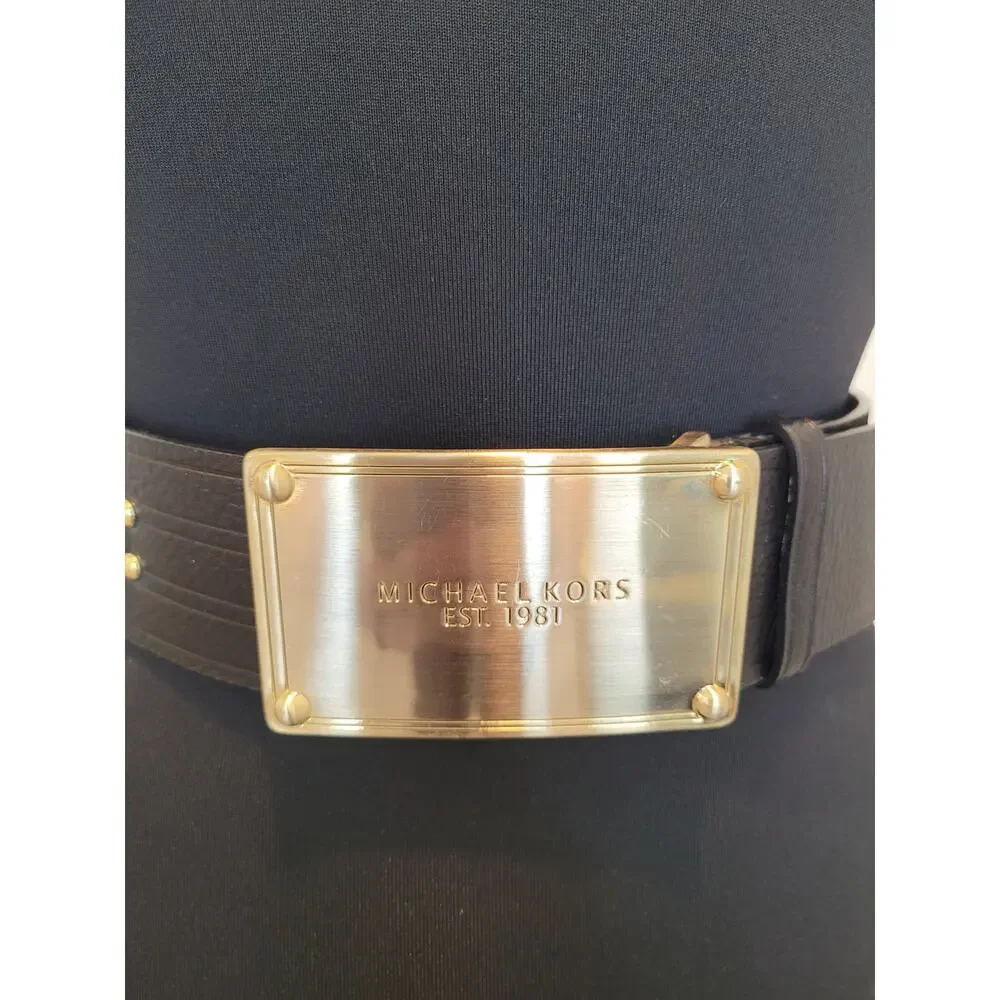Michael Kors Leather Belt Black Brown Gold Logo XL Luxury Capsule Minimalist